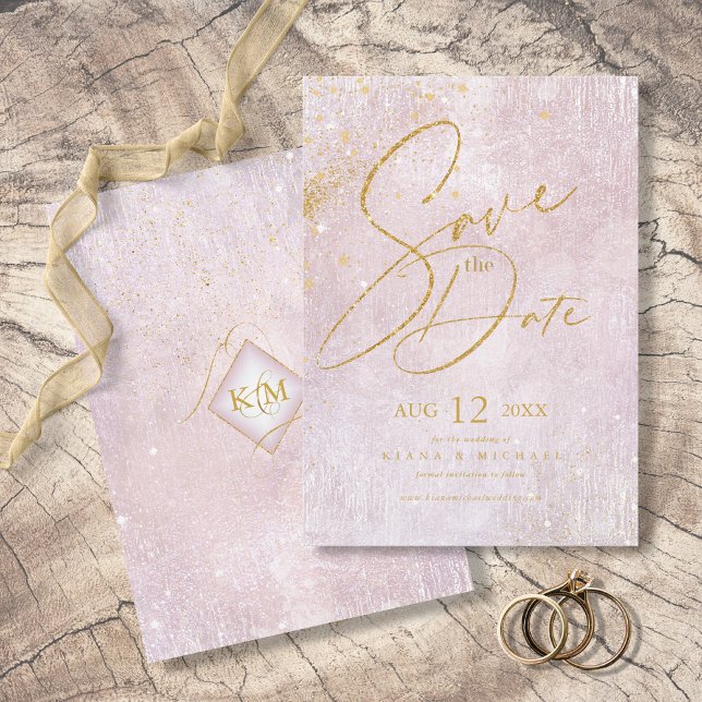 Fine Lines Gold Abstract Wedding Mauve ID867 Save The Date (Creator Uploaded)
