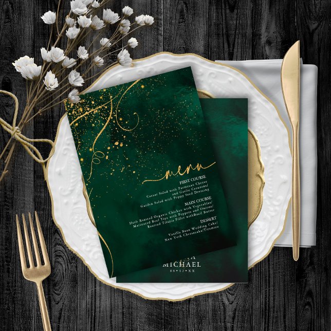 Fine Lines Gold Abstract Wedding Menu V1 Grn ID867 (Creator Uploaded)