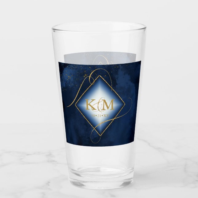 Fine Lines Gold Abstract Wedding Navy Blue ID867 Glass (Front)