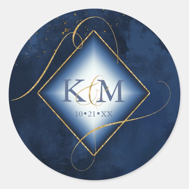 Fine Lines Gold Abstract Wedding Navy ID867 Classic Round Sticker (Front)