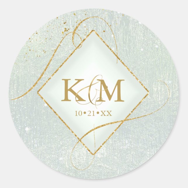 Fine Lines Gold Abstract Wedding Sage ID867 Classic Round Sticker (Front)