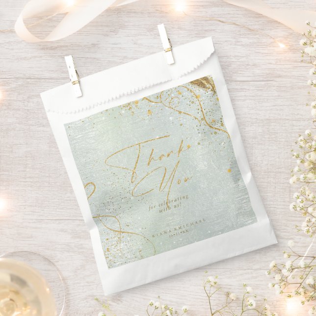 Fine Lines Gold Abstract Wedding Sage ID867 Favour Bag (Clipped)