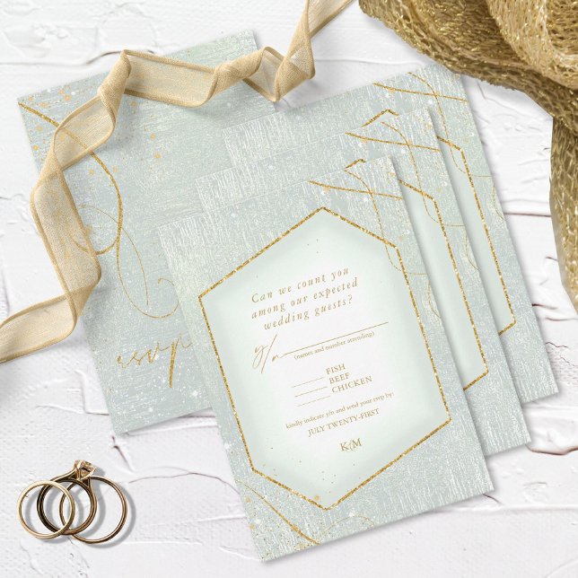 Fine Lines Gold Abstract Wedding Sage ID867 RSVP Card (Creator Uploaded)