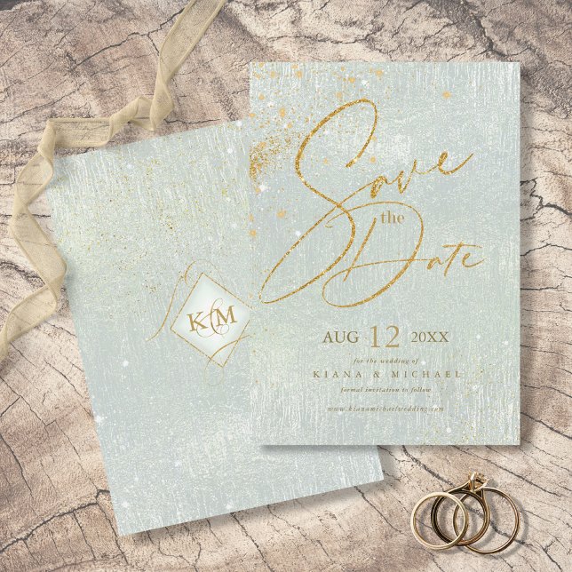 Fine Lines Gold Abstract Wedding Sage ID867 Save The Date (Creator Uploaded)
