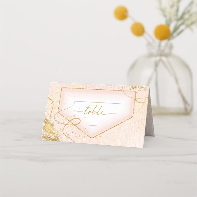 Fine Lines Gold Abstract Wedding Table B ID867  Place Card (Front)