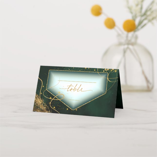 Fine Lines Gold Abstract Wedding Table Gr ID867 Place Card (Front)