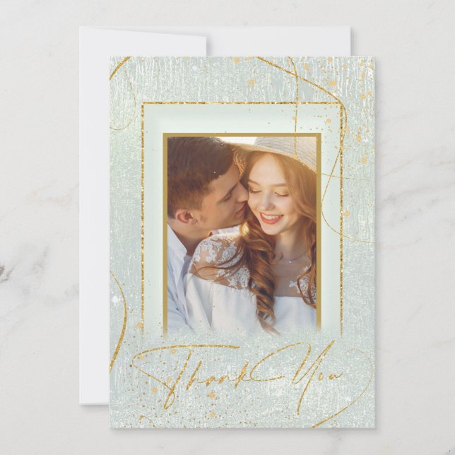 Fine Lines Gold Abstract Wedding Thanks Sg ID867 Thank You Card (Front)