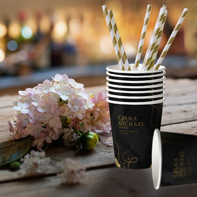 Fine Lines Gold Abstract Wedding V1 Black ID867 Paper Cups (Creator Uploaded)