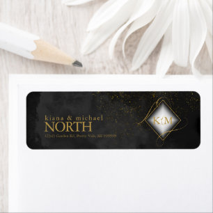Fine Lines Gold Abstract Wedding V1 Black ID867 Return Address Label
