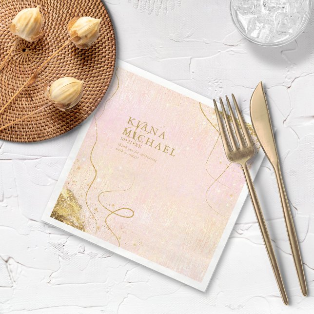 Fine Lines Gold Abstract Wedding V1 Blush ID867 Napkin (Creator Uploaded)