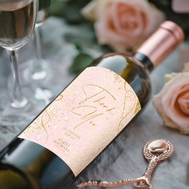 Fine Lines Gold Abstract Wedding V1 Blush ID867  Wine Label (Creator Uploaded)