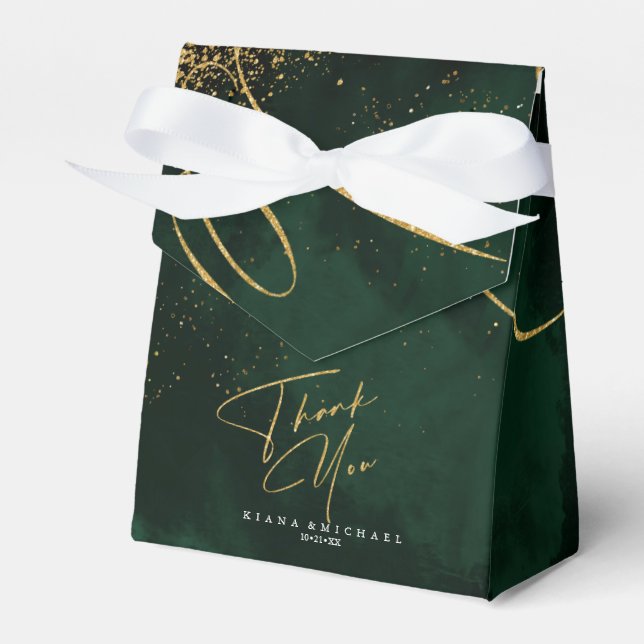 Fine Lines Gold Abstract Wedding V1 Emerald ID867 Favour Box (Front Side)