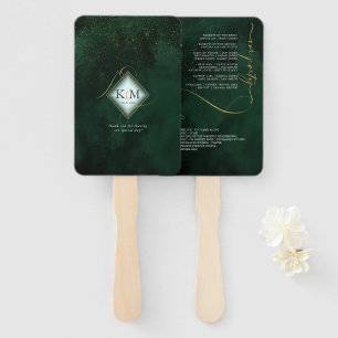 Fine Lines Gold Abstract Wedding V1 Emerald ID867 Hand Fan