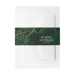Fine Lines Gold Abstract Wedding V1 Emerald ID867 Invitation Belly Band