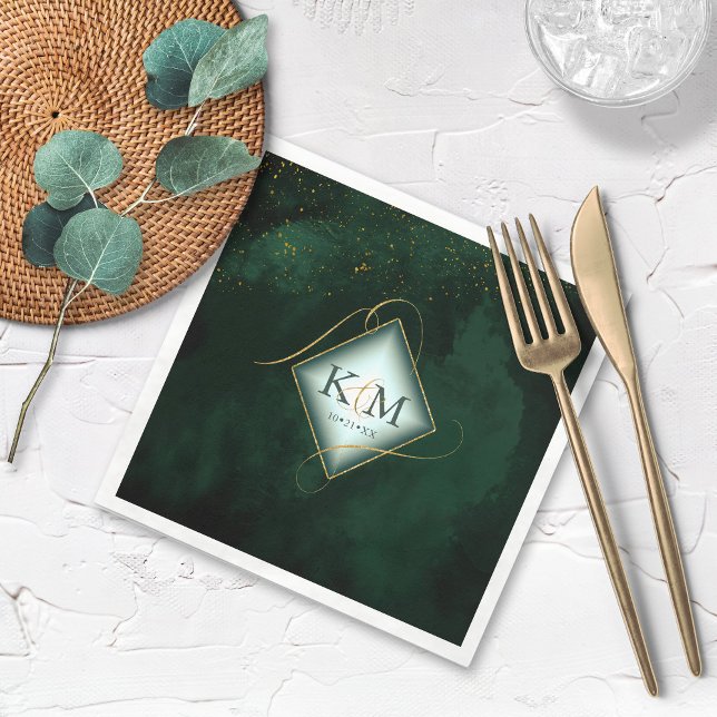 Fine Lines Gold Abstract Wedding V1 Emerald ID867 Napkin (Creator Uploaded)