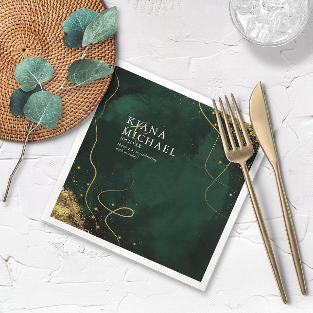 Fine Lines Gold Abstract Wedding V1 Emerald ID867 Napkin (Creator Uploaded)