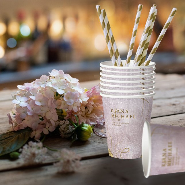 Fine Lines Gold Abstract Wedding V1 Mauve ID867 Paper Cups (Creator Uploaded)