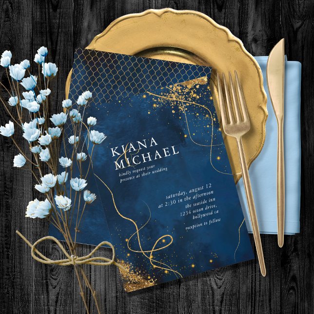 Fine Lines Gold Abstract Wedding V1 Navy ID867 (Creator Uploaded)