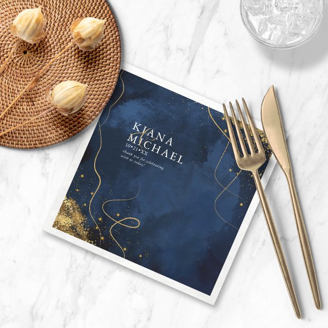 Fine Lines Gold Abstract Wedding V1 Navy ID867 Napkin (Creator Uploaded)
