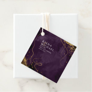Fine Lines Gold Abstract Wedding V1 Plum ID867 Favour Tags
