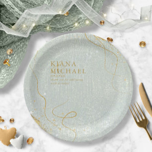 Fine Lines Gold Abstract Wedding V1 Sage ID867 Paper Plate