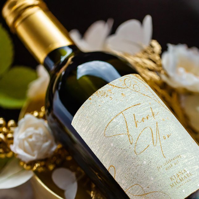 Fine Lines Gold Abstract Wedding V1 Sage ID867 Wine Label (Creator Uploaded)