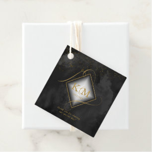 Fine Lines Gold Abstract Wedding V2 Black ID867 Favour Tags