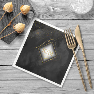Fine Lines Gold Abstract Wedding V2 Black ID867 Napkin