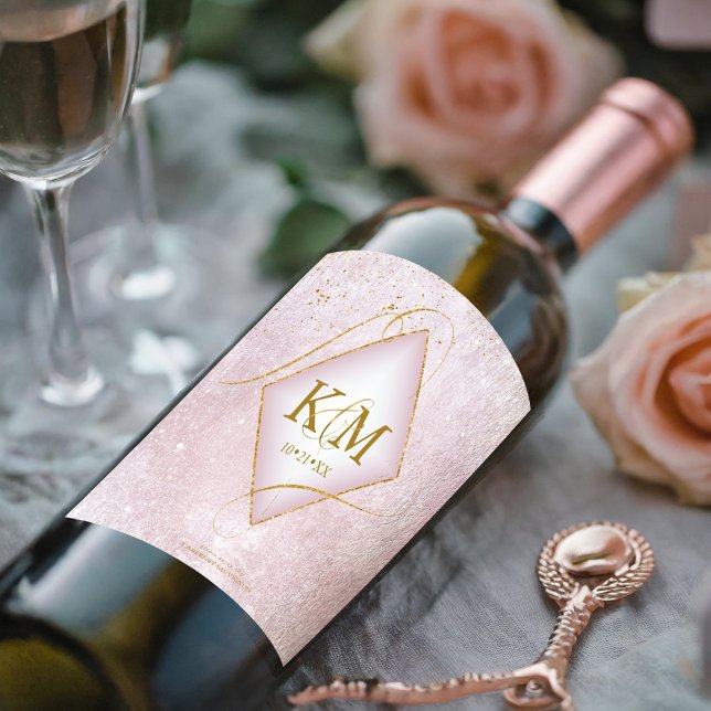 Fine Lines Gold Abstract Wedding V2 Mauve ID867 Wine Label (Creator Uploaded)