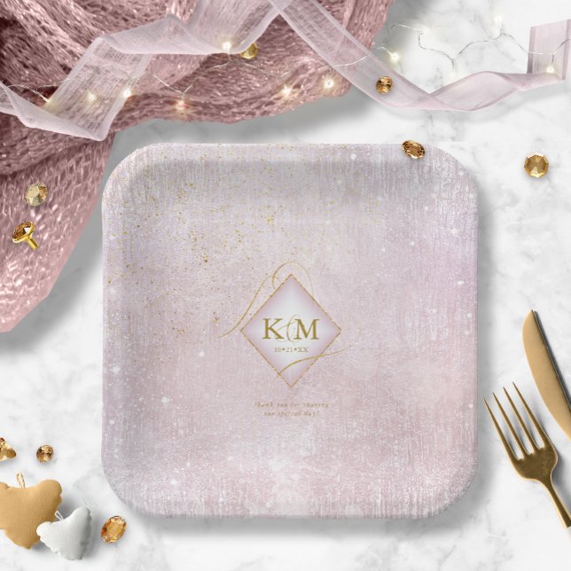 Fine Lines Gold Abstract Wedding V2 Muave ID867 Paper Plate (Creator Uploaded)