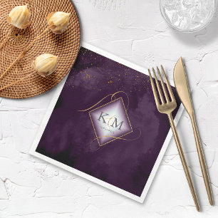 Fine Lines Gold Abstract Wedding V2 Plum ID867 Napkin