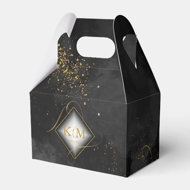 Fine Lines Gold Abstract Wedding V3 Blk/Gld ID867  Favour Box (Front Side)