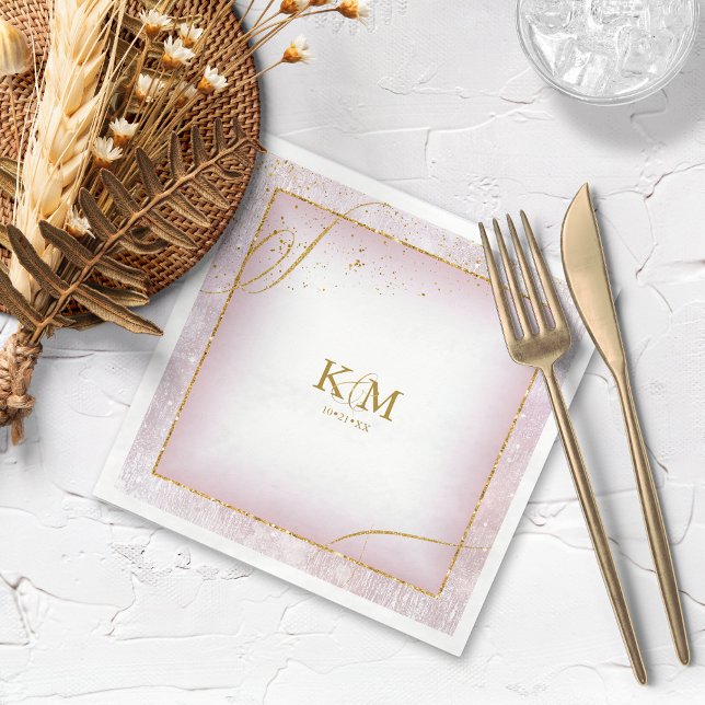 Fine Lines Gold Abstract Wedding V3 Mauve ID867 Napkin (Creator Uploaded)