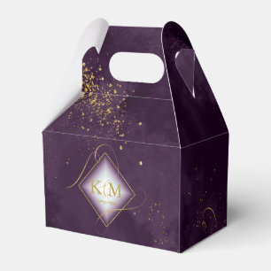 Fine Lines Gold Abstract Wedding V3 Plum ID867 Favour Box
