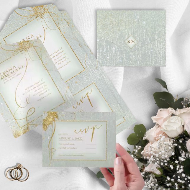 Fine Lines Gold Abstract Wedding V3 Sage ID867 All In One Invitation (Creator Uploaded)