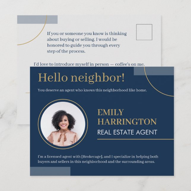 Fine Lines Introduction Real Estate Agent Navy Postcard (Front/Back)