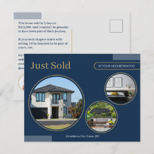Fine Lines Just Sold Real Estate Agent Navy Postcard