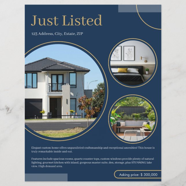 Fine Lines Listing Real Estate Agent Navy Flyer (Front)