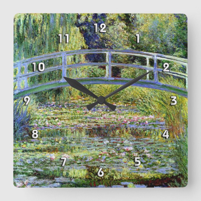 Fine Monet Japanese Bridge & Water-Lily Pond Square Wall Clock (Front)