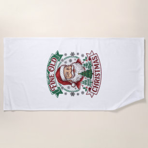 Fine Old Christmas Santa Claus Trees Snowflakes Beach Towel