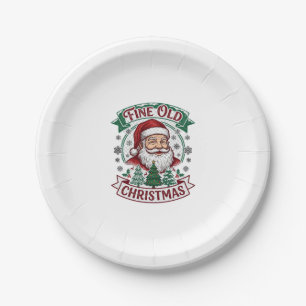 Fine Old Christmas Santa Claus Trees Snowflakes Paper Plate
