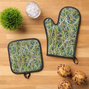 Fine Ornamental Sedge Grass Oven Mitt & Pot Holder Set