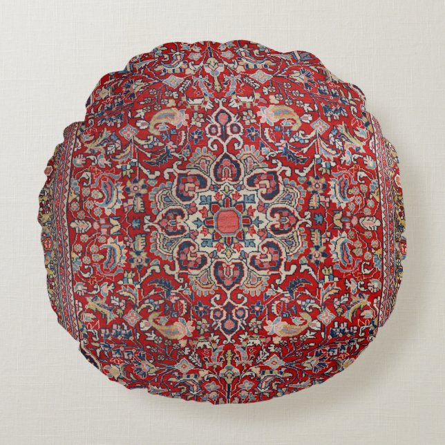 Fine Persia Bijar Red Blue Yellow  Round Cushion (Front)