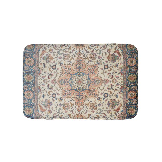 Fine Persia Tabriz Blue Rust Orange  Bath Mat (Front)