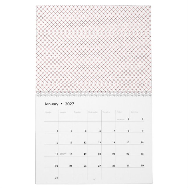 Fine, repeating, diamond-shaped mesh pattern with  calendar (Jan 2027)