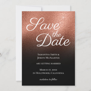 Fine Rose Gold Glitter Black Ombre Save the Date Invitation