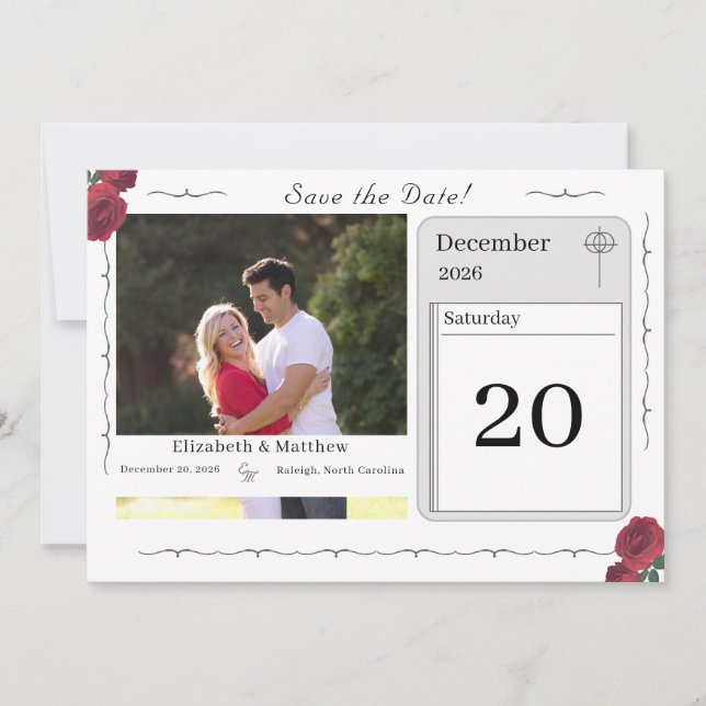 Fine Roses Catholic Save The Date Card (Front)