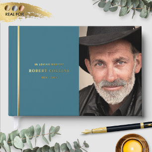 Fine Teal and Real Foil, In Loving Memory Funeral Guest Book