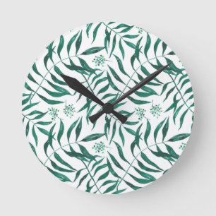 Fine Watercolor Palm Leaves Round Clock