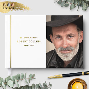 Fine White and Real Foil, In Loving Memory Funeral Guest Book